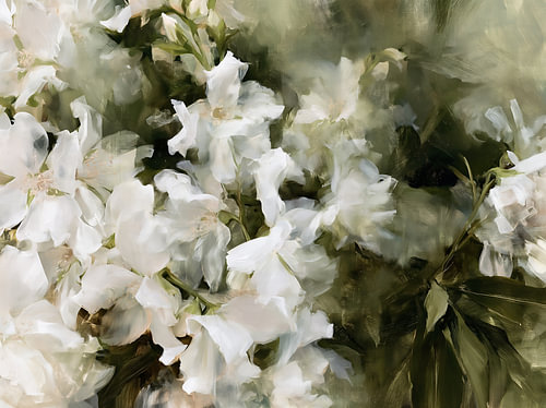 White flowers amongst green leaves