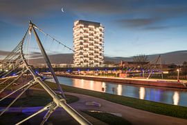 College bridge with K-tower in Kortrijk at dusk by Daan Duvillier | Dsquared Photography