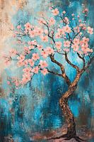 Abstract blossom tree on blue background
