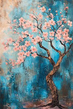 Abstract blossom tree on blue background by Imperial Art House