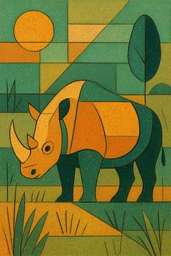 Geometrische Illustration eines Nashorns. von Galerie Hoppenbrouwers