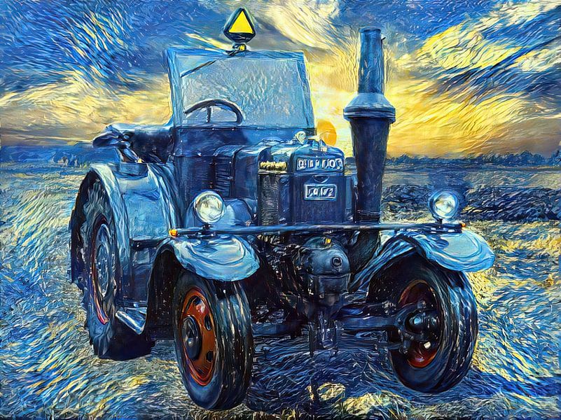 Tractor Lanz Eilbulldog in van Gogh style by Christian Lauer