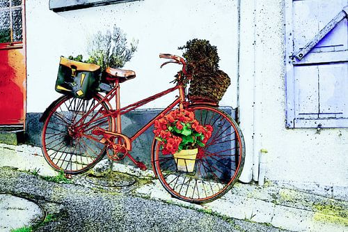 Fiets met bloemen in Saint-Valery-sur-Somme