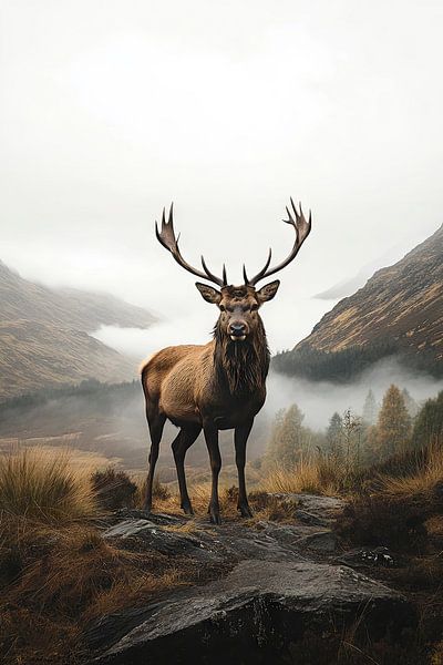 Majestic stag in the mountains by Poster Art Shop