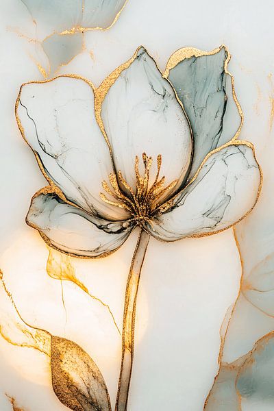 Elegante goldene Blume auf Weiß von Imperial Art House