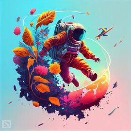Colourful wonder in space: astronaut bouquet by Poster Art Shop