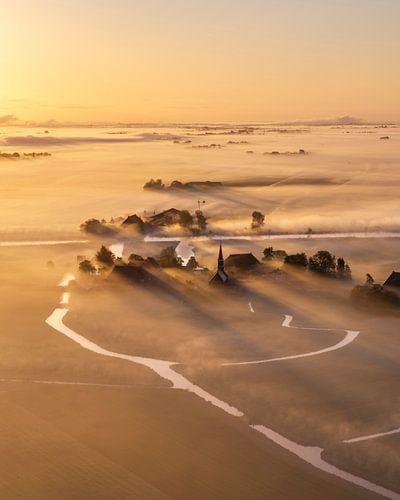 Brume matinale sur Warstiens - Village frison en lumière dorée