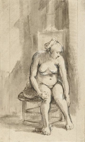 Rembrandt van Rijn, Sitzender Frauenakt an einem Ofen, 1661-1662 von Atelier Liesjes