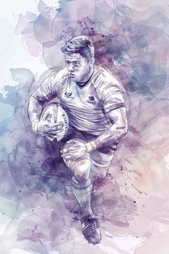 Tekening, aquarel, sport, rugby van Peter Pen Tekeningen en Aquarel schilderijen