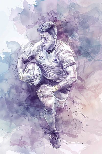 Drawing, watercolour, sport, rugby by Peter Pen Drawings and Paintings