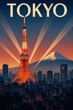 Tokio Tower Glow - Vintage Art Deco Skyline van Travel Shop