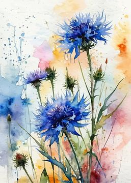 Cornflower Watercolor Floral Art