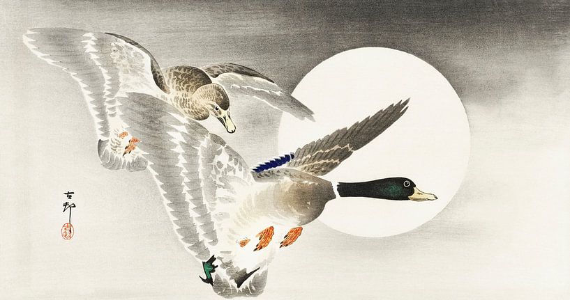 Zwei Enten bei Vollmond, Ohara Koson von Meisterhafte Meister