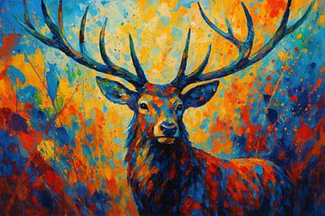 Colourful deer with large antlers by Art & Soul Creations