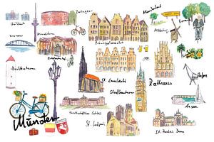 Münster Deutschland Illustrationen mit Reiseplänen Highlights und Erinnerungen