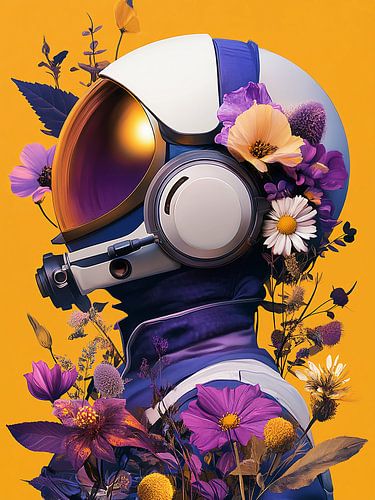 astronaut met bloemen