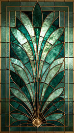 Jade Art-Déco-Glasmalerei: Aufsteigende Wolke voller Ruhe von Surreal Media