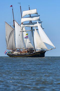 Driemaster schoener Gulden Leeuw zeilt op de Waddenzee