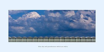 Blue sky and greenhouses whith are white van Han Overgaauw