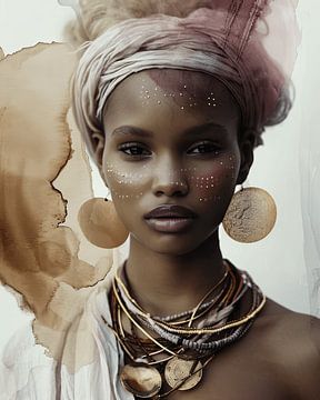 Mixed media portret van een Afrikaanse vrouw van Carla Van Iersel