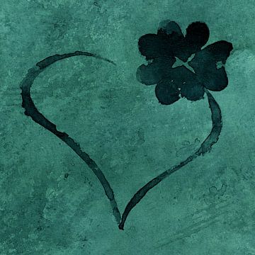 Heart with a four leaf clover (watercolor painting flowers and plants love Valentine love happiness