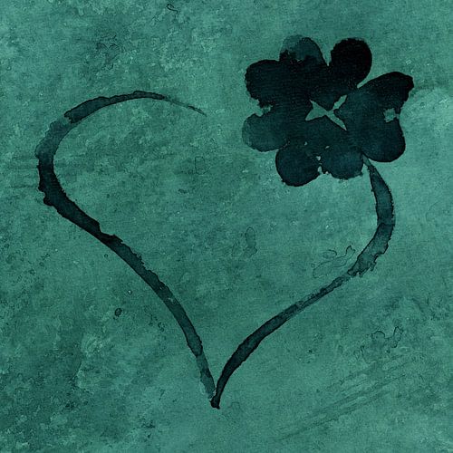Heart with a four leaf clover (watercolor painting flowers and plants love Valentine love happiness by Natalie Bruns