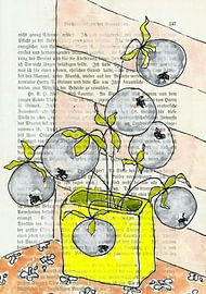 Small vase with heavy berry branches by Annick