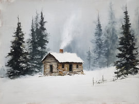 Hütte im verschneiten Wald