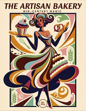 Mid-Century Magic Handwerker Bäckerei Retro Malerei von Jan Keteleer
