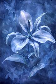 Detaillierte digitale Lilie in Blau und Weiß