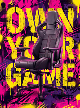 Own Your Game Gaming Chair Neon Yellow Pink Graffiti Gamer Graphic Design