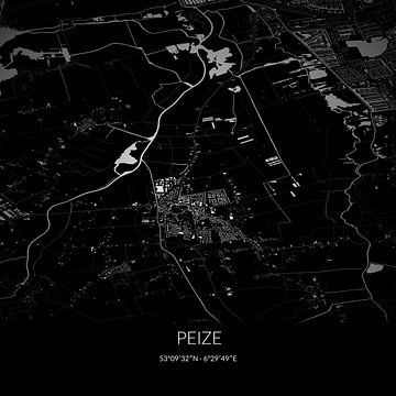 Zwart-witte landkaart van Peize, Drenthe. van Rezona