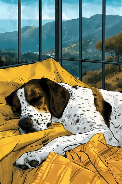 Sleeping dog with mountain landscape by Imperial Art House