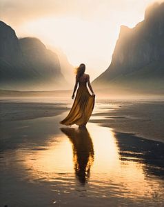 Frau im Sonnenuntergang