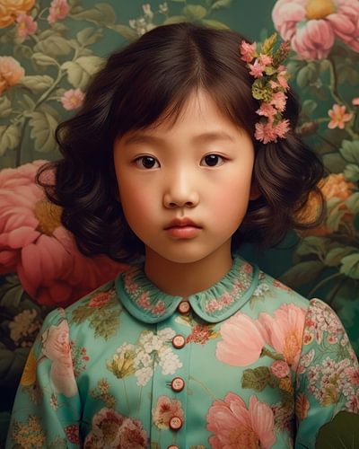 Portrait coloré d'une jeune fille asiatique