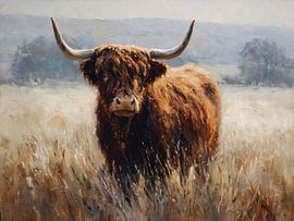 Highland cow in field by IamHome Studio