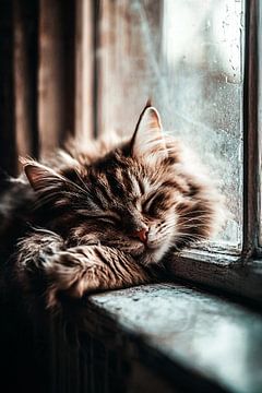 Cat sleeps on windowsill by Art & Soul Creations