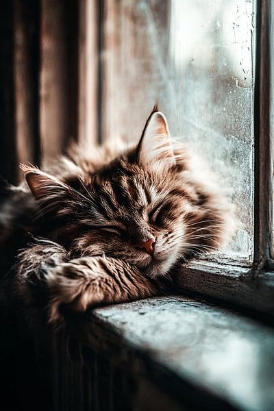 Cat sleeps on windowsill by Art & Soul Creations