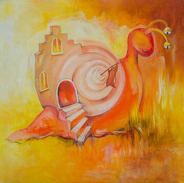 Fairy-tale painting of a snail: Snail's walk by Anne-Marie Somers