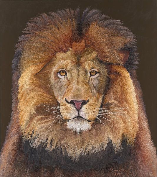 Koning leeuw schilderij van Russell Hinckley
