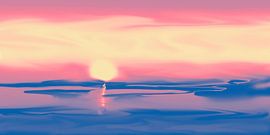 Lachsrosa Sonnenuntergang, abstrakte Kunst mit warmem Licht von True Nature Art