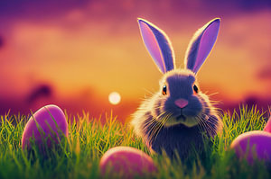 Osterhase mit Ostereier im Gras Illustration