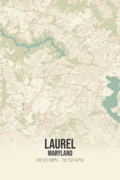 Vintage landkaart van Laurel (Maryland), USA. van MijnStadsPoster
