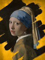 Girl with a pearl earring on gold background