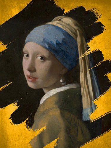 Girl with a pearl earring on gold background