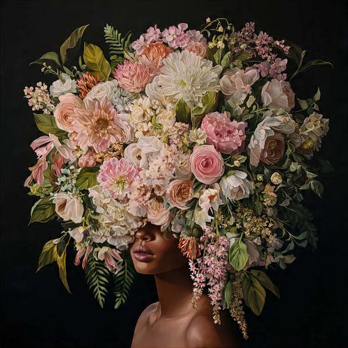 Haar gezicht tussen de bloemen