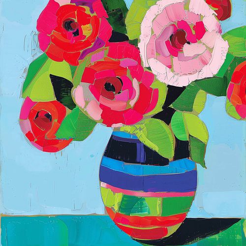 Fröhliche Blumen in bunter Vase