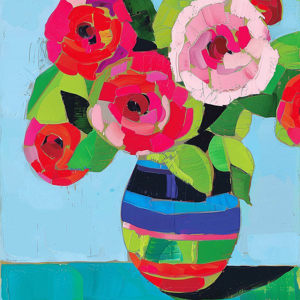 Cheerful Flowers in Colourful Vase by Color Square