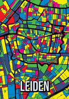 Leiden: Bunter Stadtplan - Abstraktes Kunstposter für die Wand