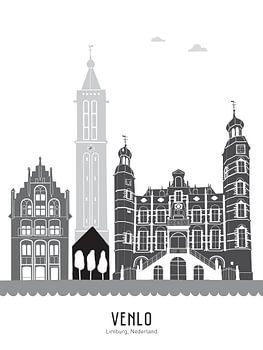 Skyline illustratie stad Venlo in zwart-wit-grijs